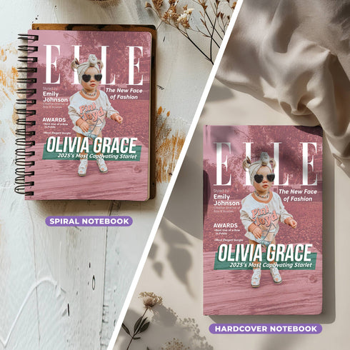 Personalized Fashion Magazine Baby Notebook – ELLE-Inspired Custom Cover with Name & Photo
